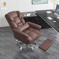 Chaise de bureau de direction à dossier haut en cuir PU avec inclinaison à 135° °   Fauteuil de direction ergonomique pivotant avec repose-pieds inclinable et rétractable, avec roulettes