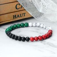 Bracelet élastique tendance en perles de pierre naturelle PFT, nouvelle couleur, motif drapeau national, idéal comme cadeau