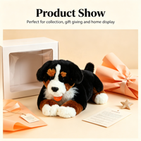 Peluche réaliste de Berger Bernois couché, jouet en peluche en gros, coton PP, en stock, OEM personnalisé, cadeau pour enfants