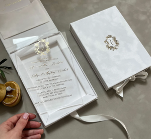 Boîte d'<span class=keywords><strong>invitation</strong></span> de <span class=keywords><strong>mariage</strong></span> personnalisée en velours avec estampage à chaud doré, couleurs personnalisées, avec cartes d'<span class=keywords><strong>invitation</strong></span> de <span class=keywords><strong>mariage</strong></span> en acrylique - Product Image 1