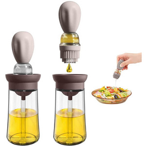 Amazon Top Seller 180ml 6oz 2 In 1 Kitchen Cooking BBQ Olive Oil Dispenser Bottle with Silicone Barbecue Brush