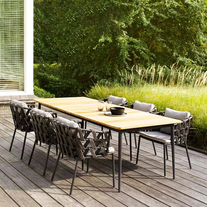 Ensemble de meubles de jardin de patio à cadre en aluminium de loisirs meubles d'extérieur en corde pour la salle à manger ensembles de table basse et de chaises d'extérieur
