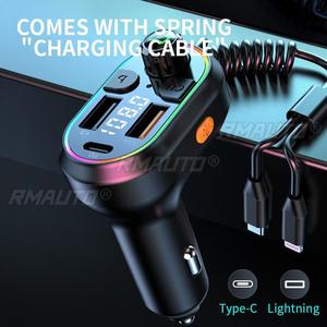 Car Bluetooth 5.0 FM <b>Transmitter</b> <b>Wireless</b> Audio Receiver Car MP3 Player 25W PD Fast Charge With Apple Type-C Port Charging Cable - Product Image 2