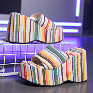 Sandalo con zeppa <span class=keywords><strong>donna</strong></span> rosa beige <span class=keywords><strong>blu</strong></span> strisce d'onda scarpe da <span class=keywords><strong>donna</strong></span> estate spiaggia chunky platform pantofole - Product Image 2