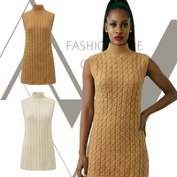 Robe mini sans manches en tricot torsadé à col montant pour femme, collection automne-hiver, gilet en tricot torsadé, tunique en maille pour femme