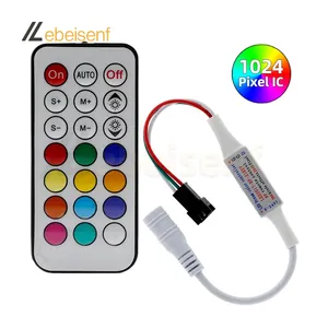 RF pengontrol warna mimpi Mini nirkabel, 1024 Pixel DC 5-24v 6A LED SPI TTL lampu redup sinyal dengan 21 tombol Remote untuk lampu Strip