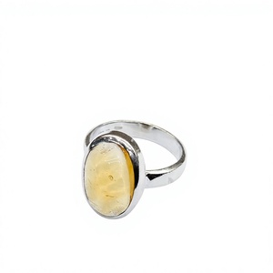 925 Sterling Silver Natural <b>Citrine</b> Cabochon <b>Ring</b> Solitaire Plain Band Finger Jewelry For Women Men Bulk - Product Image 2
