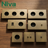 Prise Schuko Niva, 2 prises, norme européenne, panneau en métal brossé, prises vintage, boîte ronde européenne