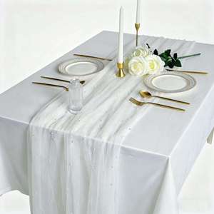 Exclusive Chiffon Yarn Pearl <b>Table</b> <b>Runner</b> Custom Size Custom Color Premium Quality For Business Banquets Event Retailer - Product Image 1