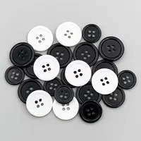 Round Button Sew Bread Shape 4 Holes White Black Plastic Polyester Resin Shirt Button