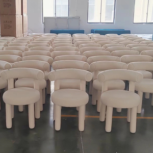 Silla de comedor de Evento de Boda sin brazos con respaldo de tela de terciopelo con piernas cilíndricas crema simple nórdicas modernas - Product Image 6