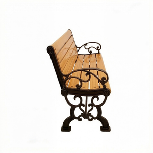 Banc de patio haut de gamme à pieds courbés décoratifs, en aluminium moulé robuste et bois massif, pour l'extérieur, idéal pour villas et jardins. - Product Image 3