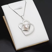 Dubbel Hart Ontwerp 8-9Mm Knoop Witte Parel Hanger Sieraden Voor Valentin Dag Cadeau