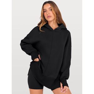 FOXA Womens Oversized Hoodie Long Sleeve Fleece Side Slit Pullover Sweatshirt Breathable With <b>Pockets</b> For Fall Y2K Style - Product Image 2