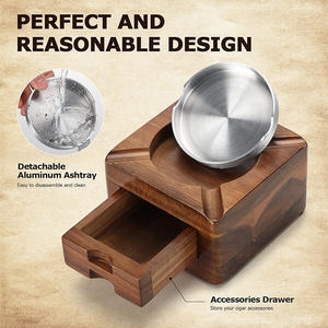 WDF <span class=keywords><strong>Cendrier</strong></span> à cigarettes en bois personnalisé petit tiroir intégré vintage facile à nettoyer <span class=keywords><strong>Cendrier</strong></span> détachable - Product Image 3