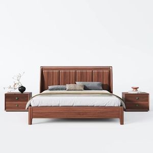 Cama moderna minimalista de madera maciza de nogal negro de 1.8 m con base de almacenamiento alta, cama doble para dormitorio principal - Product Image 2