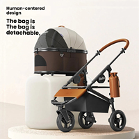 Poussette pour animaux de compagnie à 3 roues tout-terrain de luxe pliable 2-en-1 avec frein à une main, grande roue en PU, capacité de 20 kg, pour extérieur