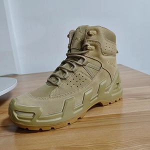 Botas tácticas de senderismo de media caña de cuero genuino de ante vacuno TSB07, color caqui - Product Image 3