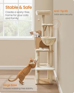 Árbol <span class=keywords><strong>para</strong></span> Gatos, Condominio de Varios Niveles con Cueva, Cesta, Hamaca, Pompón, Postes <span class=keywords><strong>para</strong></span> Rascar, Amarillo Almendra UPCT118Y01 - Product Image 6