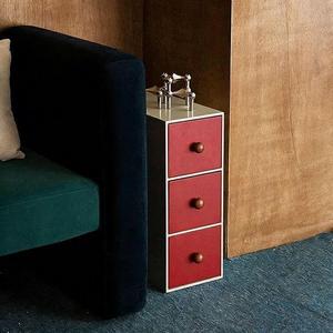 Red White Solid Wood <b>Narrow</b> Nightstand With <b>Storage</b> For Bedroom - Product Image 1