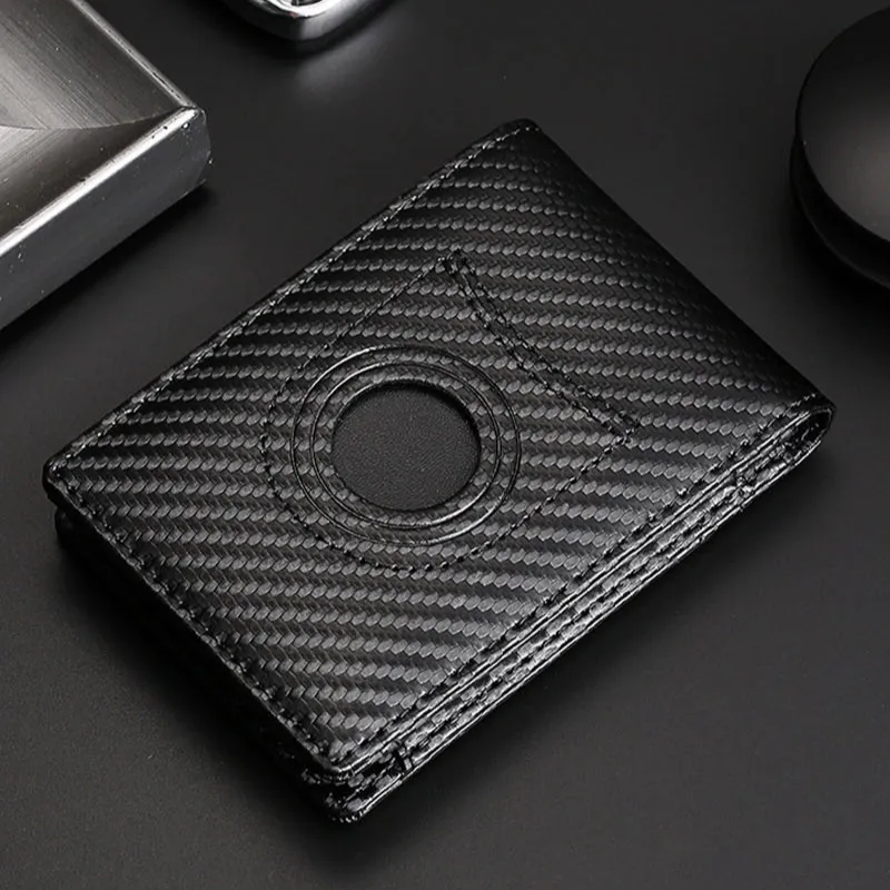 Minibook-billetera de cuero genuino para hombre, billetera de fibra de carbono lisa, con logotipo personalizado, nuevo estilo