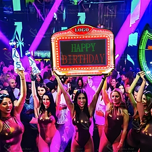 Papan <span class=keywords><strong>Display</strong></span> Pakaian LED Akrilik Krom Khusus Klub Malam dengan Tanda Marquee Klasik - Product Image 2