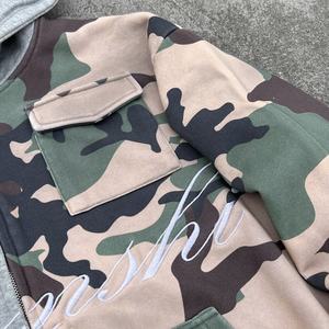 Hoodie camouflage premium à épaules tombantes, broderie personnalisée, fermeture éclair, unisexe, coupe oversize, épais, design de créateur - Product Image 4