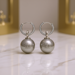 Pendientes Colgantes de Perlas Tahitianas Fiorals, Plata 925 con Baño de Rodio, Engaste Pavé, Bola Redonda, Joyería de Moda para Mujer, para Bodas - Product Image 2