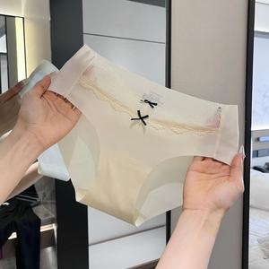 Braguitas de seda helada sin costuras para mujer, con detalle de lazo, de cintura media, de encaje, transpirables, para uso diario, al por mayor - Product Image 5