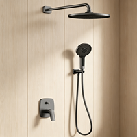 Sistem Shower Tersembunyi Weihao Matte Black, Shower Head Bulat Terpasang di Dinding, Handheld Spray, Keran Mixer Shower untuk Kamar Mandi