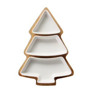 Piatto per Snack a Forma di Albero di Natale in Legno di Bambù, Grazioso Piatto Ecologico per Servire Frutta, Dessert, Insalata e Colazione - Product Image 2
