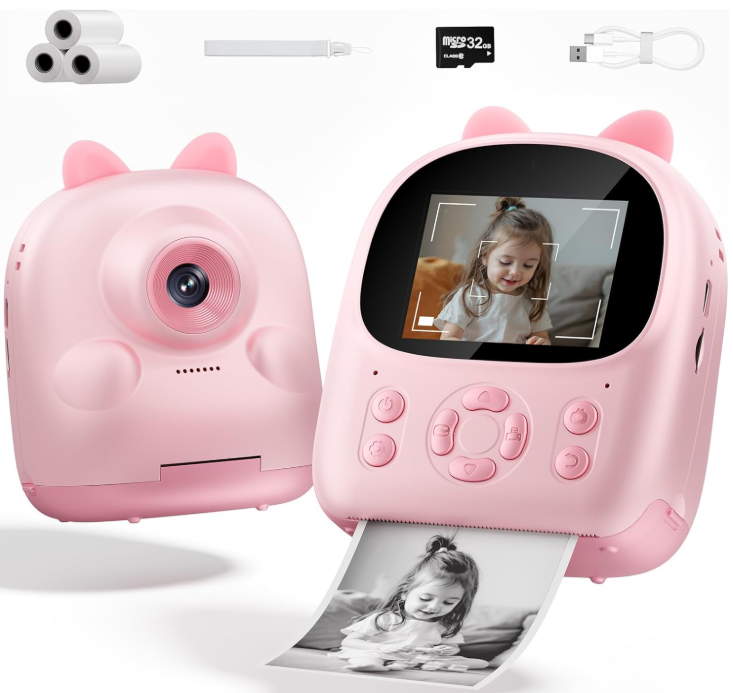 Factory Stock Paper Shoot Camera Digital Kids Cameras 2.4 " Ips Hd Portable Fun Fast Instant Printing Camara With 32g Sd Card