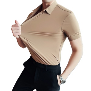 Camicia da uomo a maniche corte con grande elastico Slim Fit da lavoro Casual per maglieria a pressione drappeggio Non stirante camicia in Nylon sottile - Product Image 1