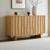 Buffet en bois massif style Mid-Century Modern avec panneaux ondulés, commode à tiroirs, console d'entrée, coffre de rangement, commode de chambre, credenza