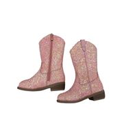 Nouvelles bottes hautes rétro à glissière latérale en poudre d'oignon vert pour petites filles bottes de cowboy occidentales pour enfants automne et hiver