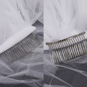 طرحة زفاف قصيرة مزدوجة الطبقات من CYG بالجملة، طرحة زفاف أنيقة مع مشط للشعر - Product Image 3