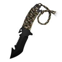 Couteau droit avec manche en corde de nylon, lame en acier durable, outil de survie pour le camping, couteau à lame fixe avec corde pour l'extérieur