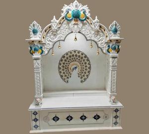 Premium <b>Painted</b> Peacock Style Marble Temple with Elegant Handcrafted Detailing and Traditional Artistic Finish - Product Image 2