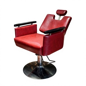 Sillón de Barbería Resistente de Cuero Sintético Rojo con Bomba Hidráulica, Base Redonda, Mueble de Salón Contemporáneo, Altura Ajustable - Product Image 1