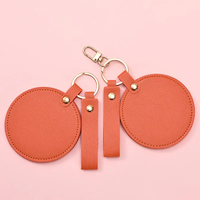 Miroir de poche personnalisé pour le maquillage, en cuir PU, rond, avec porte-clés
