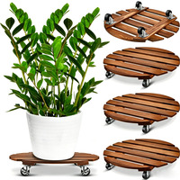 Support de pot de fleurs rond en bois robuste avec logo personnalisé, avec roulettes et chariot roulant pour intérieur/extérieur