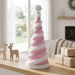 Pink White Silver Glitter Swirl Tabletop Christmas Cone Tree Green Snowflake Topper <b>Pastel</b> Bakery <b>Decor</b> - Product Image 2