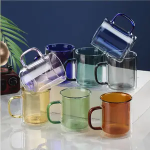 High Borosilicate Glass Cup Wholesale Color 300ml Double Wall Glass Coffee Cup With Handle