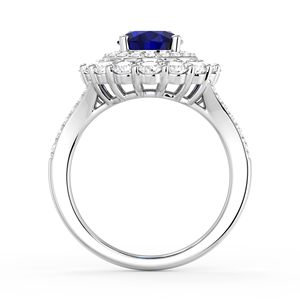 Bague en saphir de laboratoire sur mesure, prix d'usine, pavé latéral de diamants halo, or massif 14K CVD, pour fiançailles, mariage, cadeau. - Product Image 3