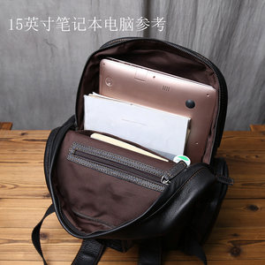 Men's Business Casual <b>Backpack</b> 42cm H 28cm L 16cm Thick Genuine Leather Laptop Bag For Travel Youth Solid Color - Product Image 2