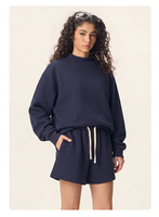 Ensemble |   Ensemble pull ample en coton à col montant et short molletonné avec cordon de serrage pour femme Cross-Border Wesley