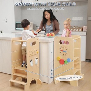 Wooden Learning Tower For Toddlers Kitchen <b>Step</b> Stool With Blackboard Solid Wood Montessori Early Education 2-4 Years - Product Image 3