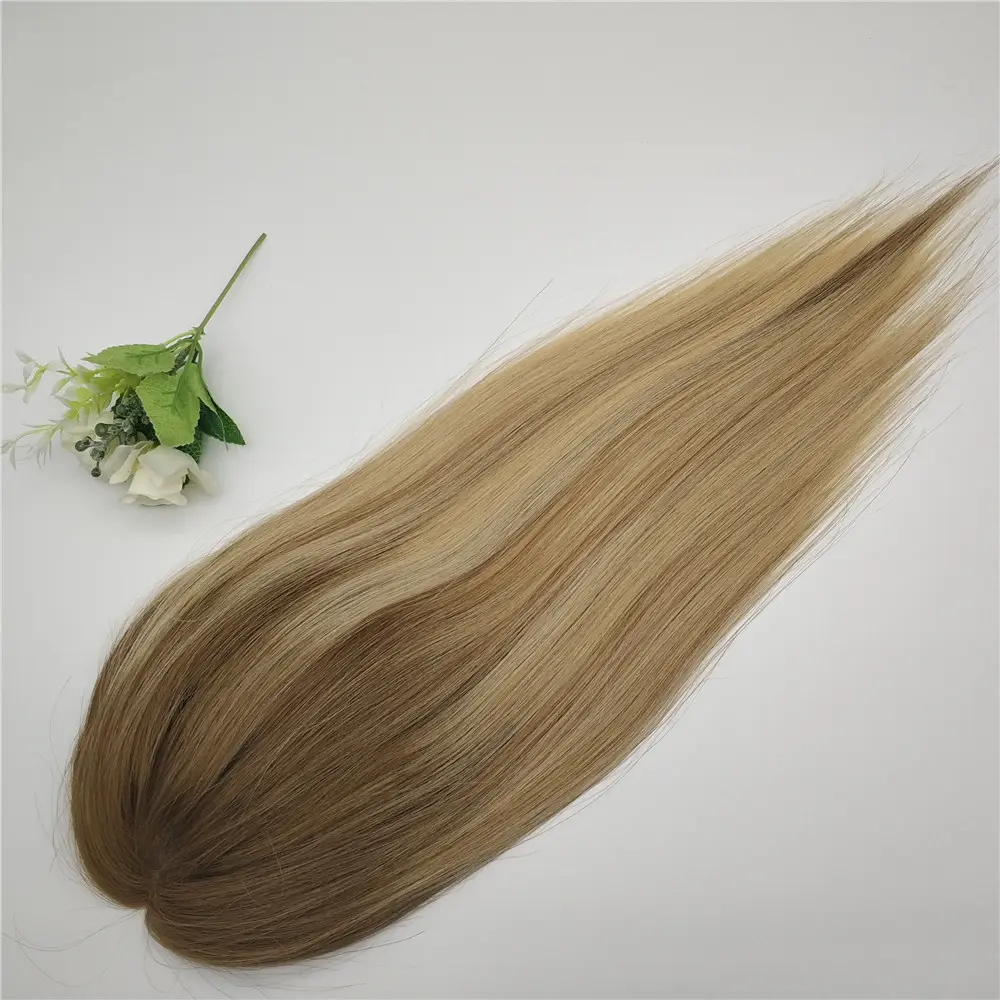 Balayage Highlight 6/22 Farbe Mono Spitze mit Pu um Echthaar Topper für dünner werdende Haare Frauen