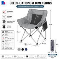 Chaise de camping chauffante alimentée par USB, pliable et portable, avec chauffage du dossier et du siège pour une utilisation en extérieur en hiver