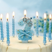 Juego de Velas de Cumpleaños Premium, Elegantes Velas en Espiral con Corona Azul, Tul, Estrellas y Brillo para Decoración de Pasteles de Cumpleaños
